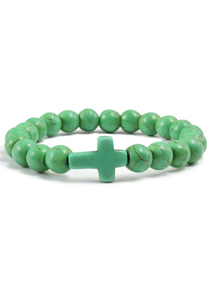 Elma Yeşili 8mm Dilek Boncuk Doğal Taş Yeşil Mavi Turkuaz Kadınlar Için Bilezik Isa Haçı Charms Esneklik Yoga Bileziği Erkek Takı (Yurt Dışından) modelleri