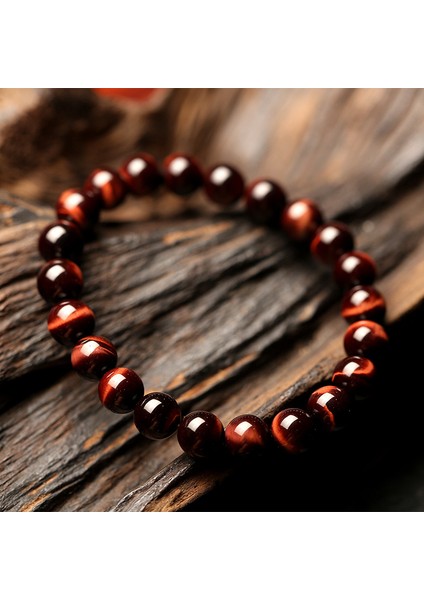 8mm Minimalist 8mm Doğal Taş Tesbih Taş Kaplan Gözü Bileklik El Yapımı Kırmızı Kahverengi Doğal Taş Bilezik Erkekler Için Yoga Takı Homme (Yurt Dışından)