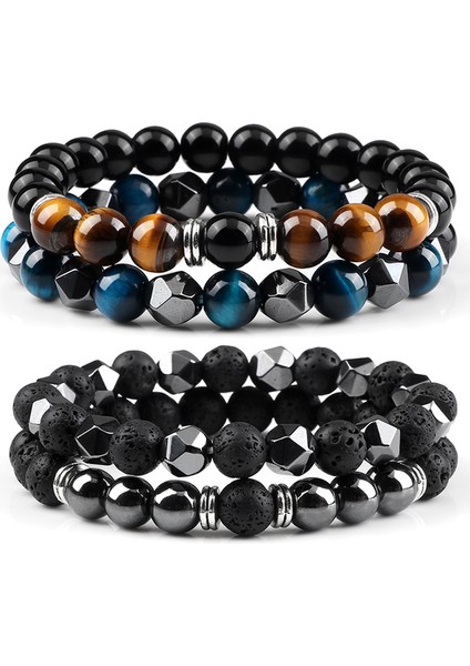 9'u Ayarla 2 Adet Düzensiz Hematit Lav Taşı Bileklik Erkek Moda 8mm Doğal Kaplan Gözü Boncuk Çiftler Bilezik Kadın Arkadaşlar Takı (Yurt Dışından) fiyatları