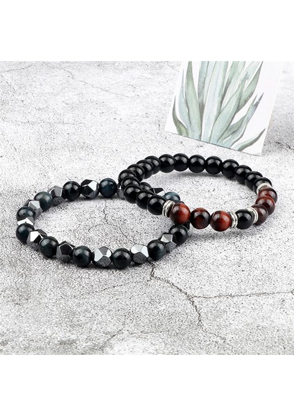 9'u Ayarla 2 Adet Düzensiz Hematit Lav Taşı Bileklik Erkek Moda 8mm Doğal Kaplan Gözü Boncuk Çiftler Bilezik Kadın Arkadaşlar Takı (Yurt Dışından) indirimleri