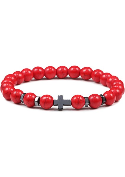 8mm Kırmızı Kadın Erkek Dua Tespih Bileklik Sıcak Hematit Çapraz Doğal Ahşap Boncuk Lav Taşı Oniks Meditasyon Bilezikleri Yoga Takı (Yurt Dışından)