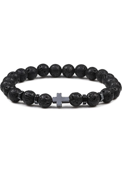 Lav Dua Erkek Kadın Bilezik Hematit Haç Tespih Doğal Taş Boncuk Isa Oniks Meditasyon Bilezikler Takı Hediye Pulsera (Yurt Dışından)