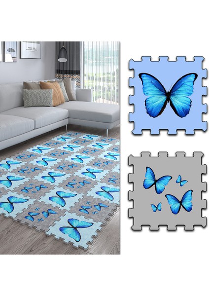 Dijital Baskılı Kelebek Desenli Mutfak-Oturma Odası-Salon Halısı/yapboz Halı/puzzle Halı/ Japon Halı