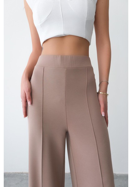 Yüksel Bel Rahat Kesim Nervürlü Çımalı Modal Camel Bol Paça Kadın Eşofman Altı indirimleri