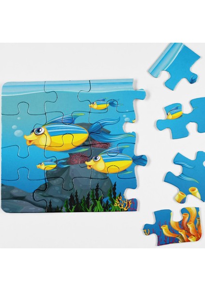 Çocuklar Için Ahşap Akvaryum Puzzle Yapboz 16 Parça 21X29CM