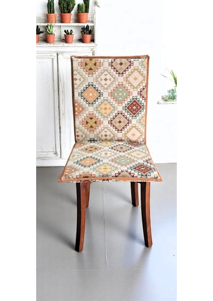 Kilim Desenli Arkalıklı Fermuarlı Sandalye Minderi