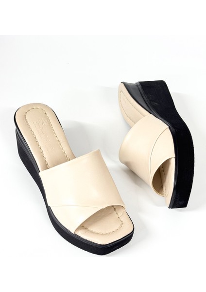 BA04265 Ten D Kadın Katlı Parça Günlük Abiye Dolgu 7 cm Topuk Terlik - 40