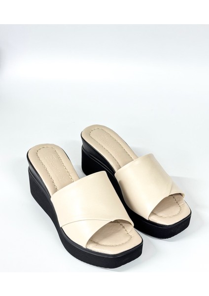 BA04265 Ten D Kadın Katlı Parça Günlük Abiye Dolgu 7 cm Topuk Terlik - 40 fiyatları