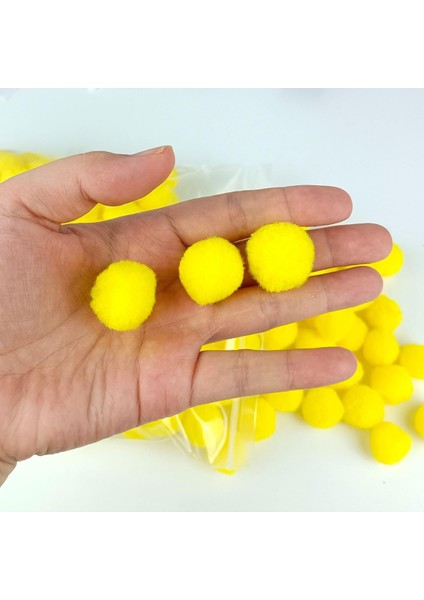 100 Adet 2cm Sarı Pompom Yumuşak Ponpon Peluş
