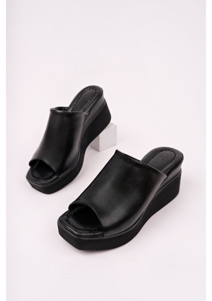 BA04265 Siyah D Kadın Tek Parça Günlük Abiye Dolgu 7 cm Topuk Terlik - 38