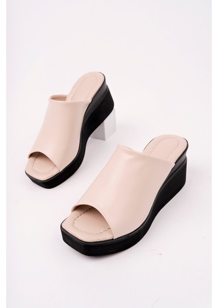 BA04265 Ten D Kadın Tek Parça Günlük Abiye Dolgu 7 cm Topuk Terlik - 38