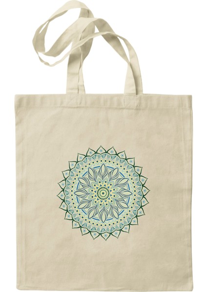 Mandala Desen Baskılıomuz Askılı Ekru Tote Bez Çanta 35x40 Cm