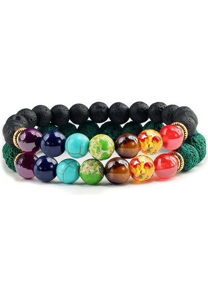 Yeşil Doğal Taş 7 Çakra Bilezik ve Bileklik Lava Iyileştirme Yoga Denge Boncukları Reiki Buddha Dua Bileziği Takı (Yurt Dışından) modelleri