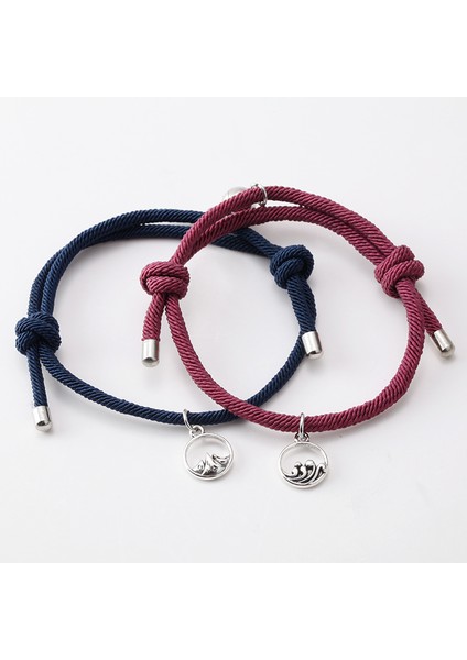 Stili Ayarla F Çift Bileklik Çifti En Iyi Arkadaş Bilekliği Erkek Bilekliği Kırmızı Siyah Halat Örgü Manyetik Çekim Uzun Mesafe Aşk Takı (Yurt Dışından)