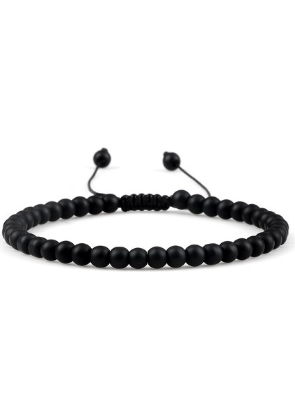 Siyah Mat Erkekler Için 4mm Taş Boncuklu Ayarlanabilir Bilezik Doğal Kaplan Gözü Lav Taşı Oniks Örme Bileklik Kadınlar Yoga Takı Pulseras (Yurt Dışından)