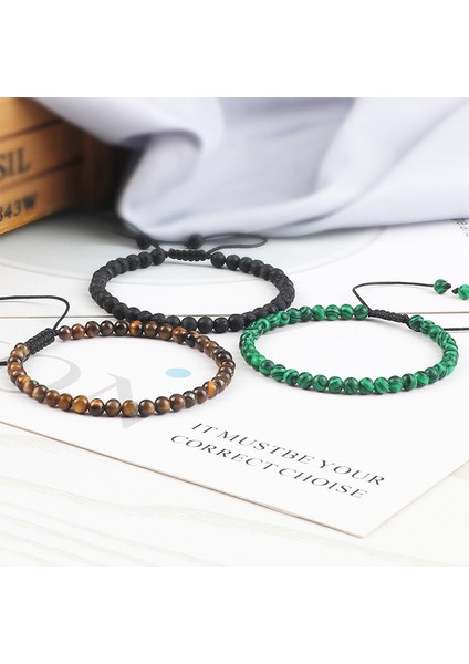 Siyah Mat Erkekler Için 4mm Taş Boncuklu Ayarlanabilir Bilezik Doğal Kaplan Gözü Lav Taşı Oniks Örme Bileklik Kadınlar Yoga Takı Pulseras (Yurt Dışından) fiyatları