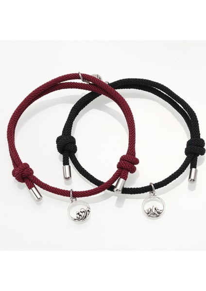 Stili Ayarla R Çift Bileklik Çifti En Iyi Arkadaş Bilekliği Erkek Bilekliği Kırmızı Siyah Halat Örgü Manyetik Çekim Uzun Mesafe Aşk Takı (Yurt Dışından)