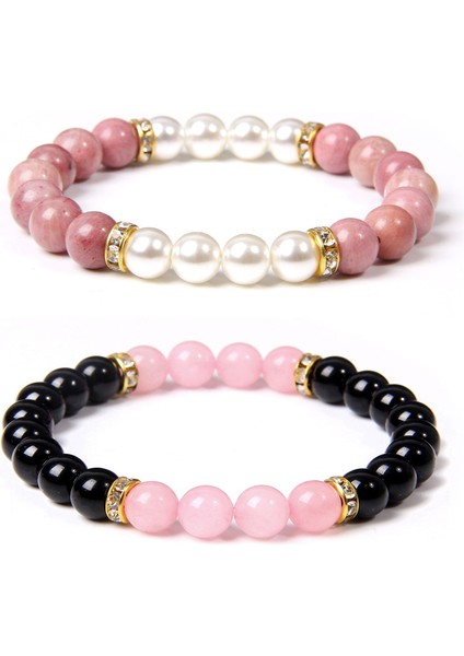 17CM Tarzı No.5 Boyutu Pembe Kuvars Bilezik Siyah Oniks Doğal Tatlısu Inci Bilezik Rodokrozit Boncuklu Bilezik Kadın Erkek Için Zarif Takı (Yurt Dışından) fiyatları