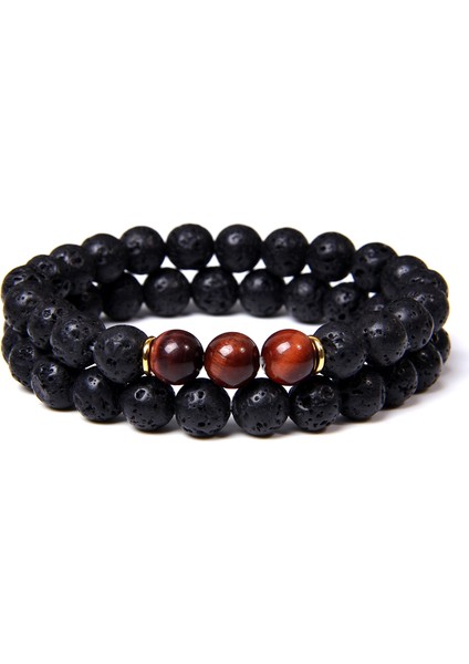 21CM Tarzı No.9 Boyutu 2 Adet Moda Doğal Taş Lav Volkanik Boncuk Bilezik Kaplan Gözü Buddha Şans Bileziği Takı Kadın Erkek Çift Bilezik (Yurt Dışından)