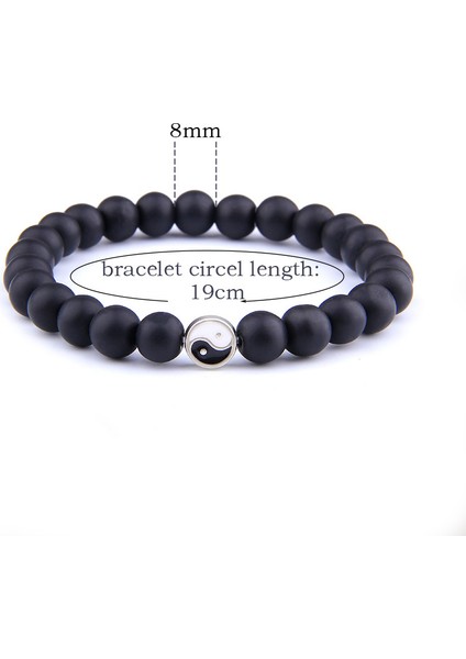 19CM Tarzı No.10 Boyutu Erkekler ve Şanslı Çiftler Için Yin Yang Bilezik Doğal Howlite Bilezik Kadınlar Siyah Oniks Taş Boncuklu Mücevherat Bileklik (Yurt Dışından)
