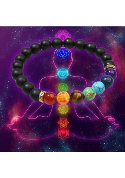 Kara Lav 7 Çakra Yoga Bileklik Erkek Kadın Elastik Halat Doğal Taş Enerji Takı Dua Denge Şanslı Yarı Değerli El Yapımı Boncuklu (Yurt Dışından) modelleri