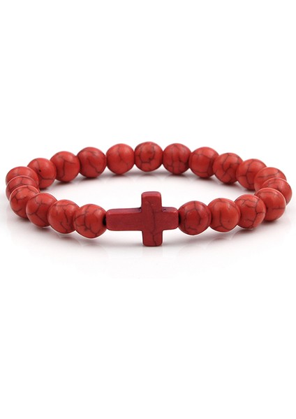 ZSL002-G Vıllwıce El Yapımı Doğal Taş Haç Bilezik Şanslı Boncuk Esnek Bileklik Erkek Kadın Hristiyan Takı Hediye - Renkler (Yurt Dışından) fırsatları