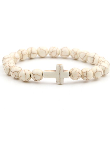 ZSL002-G Vıllwıce El Yapımı Doğal Taş Haç Bilezik Şanslı Boncuk Esnek Bileklik Erkek Kadın Hristiyan Takı Hediye - Renkler (Yurt Dışından) indirimleri