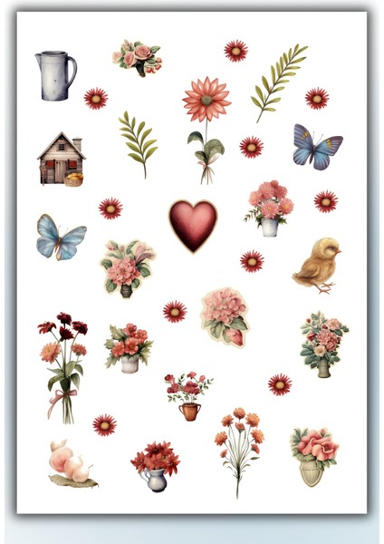 Çiçek-Yaprak Temalı 3 'lü Set Sticker Planner Ajanda Bullet Journal Için Uygun Set indirimleri