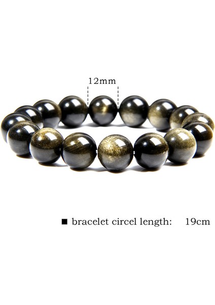 17CM Tarzı 12 mm Siyah Altın Obsidyen Boncuklu Esnek Bileklik Doğal Taş Boncuklu Bilezik Çiftler Için Enerji Takı (Yurt Dışından)