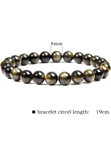 17CM Tarzı 12 mm Siyah Altın Obsidyen Boncuklu Esnek Bileklik Doğal Taş Boncuklu Bilezik Çiftler Için Enerji Takı (Yurt Dışından) modelleri