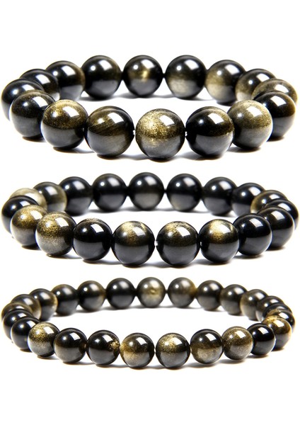 17CM Tarzı 12 mm Siyah Altın Obsidyen Boncuklu Esnek Bileklik Doğal Taş Boncuklu Bilezik Çiftler Için Enerji Takı (Yurt Dışından) fırsatları