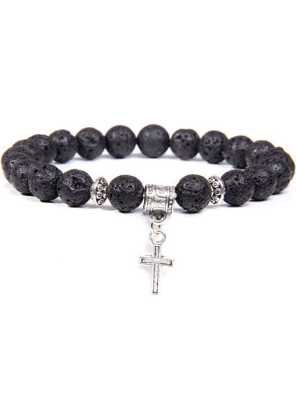 17CM Tarzı Tip 3 Doğal Siyah Oniks Boncuk Bilezik Moda Volkanik Lav Taşlı Dini Haç Kolye Bilezik Kadın Erkek Yoga Takı Için (Yurt Dışından)