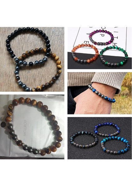 17CM Tarzı Pas Kırmızısı Doğal Cilalı Mavi Kaplan Gözü Taş Bilezik Kadınlar Erkekler Moda Klasik Elastik Hematit Bilezik Femme Bilezik Takı (Yurt Dışından)