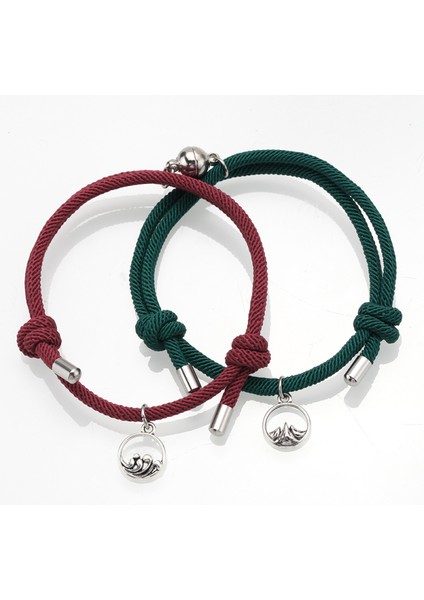 Stili Ayarla S Beden Çift Bileklik Çifti En Iyi Arkadaş Bilekliği Erkek Bilekliği Kırmızı Siyah Halat Örgü Manyetik Çekim Uzun Mesafe Aşk Takı (Yurt Dışından)