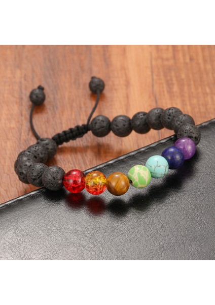 22CM Tarzı Yedi Çakra Erkek Kadın Yedi Çakra Enerji Yoga Boncuklu El Yapımı Ayarlanabilir Boyutlu Doğal 8mm Turkuaz Kaplan Gözü Volkan Taşı Bileklik (Yurt Dışından) fırsatları