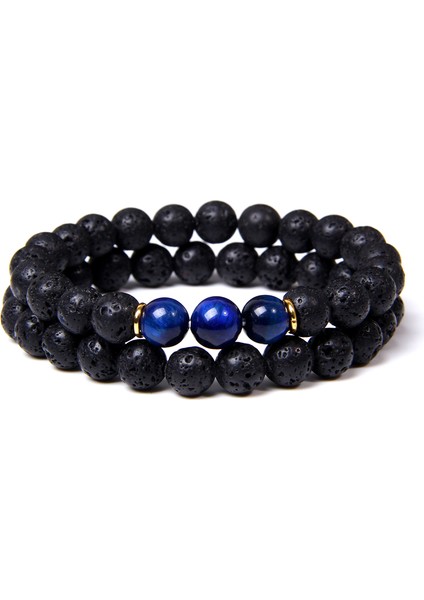 21CM Tarzı No.4 Boyutu 2 Adet Moda Doğal Taş Lav Volkanik Boncuk Bilezik Kaplan Gözü Buddha Şans Bileziği Takı Kadın Erkek Çift Bilezik (Yurt Dışından)