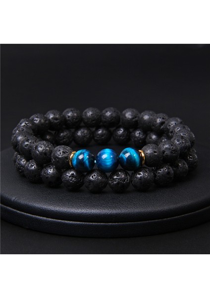 21CM Tarzı No.4 Boyutu 2 Adet Moda Doğal Taş Lav Volkanik Boncuk Bilezik Kaplan Gözü Buddha Şans Bileziği Takı Kadın Erkek Çift Bilezik (Yurt Dışından)