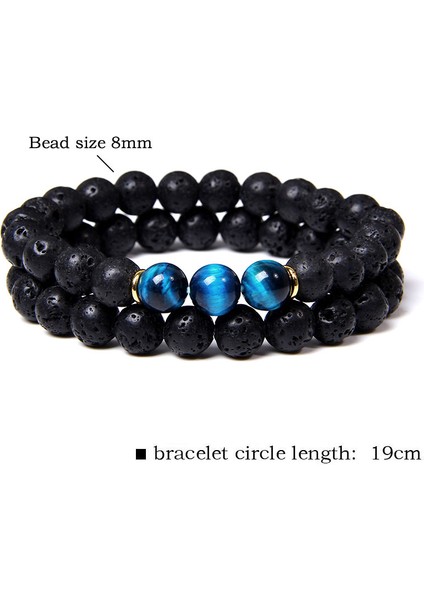 21CM Tarzı No.4 Boyutu 2 Adet Moda Doğal Taş Lav Volkanik Boncuk Bilezik Kaplan Gözü Buddha Şans Bileziği Takı Kadın Erkek Çift Bilezik (Yurt Dışından)