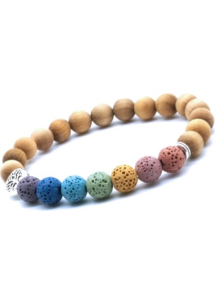 20CM Tarzı H Ahşap Lav Boncukları Yaşam Ağacı 8mm Renkli Yedi Çakra Siyah Lav Taşı Bileklik Kendin Yap Aromaterapi Esansiyel Yağ Difüzör Bileklik Yoga Takı (Yurt Dışından)