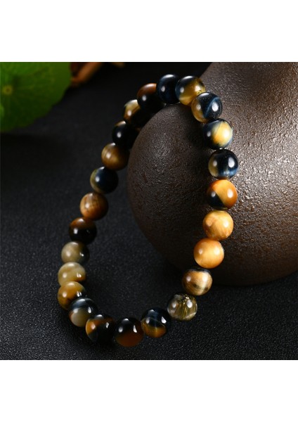 Rüya 8 Yüksek Kaliteli Pembe Kaplan Gözü Buda Bilezik Doğal Taş Yuvarlak Boncuk Esnek Halat Erkek Kadın Bileklik Hediye (Yurt Dışından)