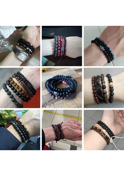 19CM Tarzı Kafatası Bileklik Seti Doğal Şifa Enerjili Labradorit Taşlı Erkek Bileklik Siyah Lav Taşı Bilezik Gümüş Renkli Haç Kolye Pulsera Fem (Yurt Dışından)