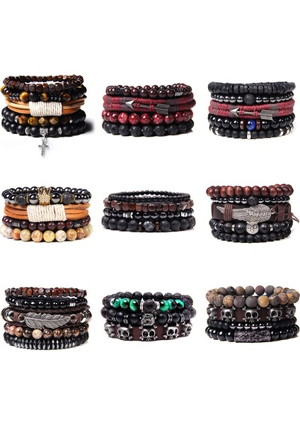 19CM Tarzı Kafatası Bileklik Seti Doğal Şifa Enerjili Labradorit Taşlı Erkek Bileklik Siyah Lav Taşı Bilezik Gümüş Renkli Haç Kolye Pulsera Fem (Yurt Dışından)