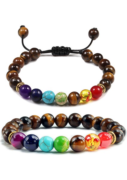 7 Çakra Erkek Kadın Beaded Bilezik Bilezikler Şifa Kaplan Gözü Taşı Çakra Dua Şans Buda Bileziği Ayarlanabilir Takı Hediyeler (Yurt Dışından)