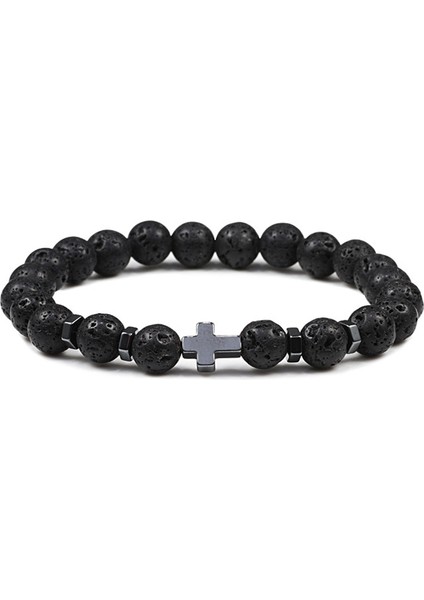 8 mm Lav Taşı Kadın Erkek Dua Tespih Bileklik Sıcak Hematit Çapraz Doğal Ahşap Boncuk Lav Taşı Oniks Meditasyon Bilezikleri Yoga Takı (Yurt Dışından)