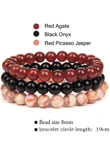 21CM Tarzı No.4'ü Ayarla Kadın Erkek Bilezikleri Doğal Taş Boncuk Bilezik Siyah Oniks Rodonit Pembe Kuvars Boncuklu Bilek Takımı Erkek Bilezik Takı (Yurt Dışından)