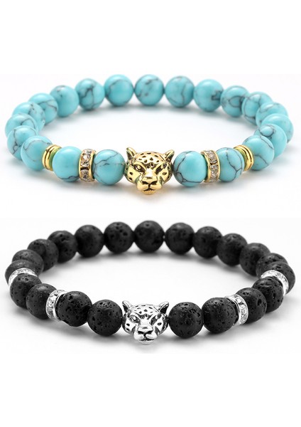 D Doğal Taş Leopar Kafa Boncuklu Bilezik Erkekler Için Moda 8mm Doğal Taş Kaplan Gözü Oniks Lav Taşları Bilezik (Yurt Dışından) fiyatları