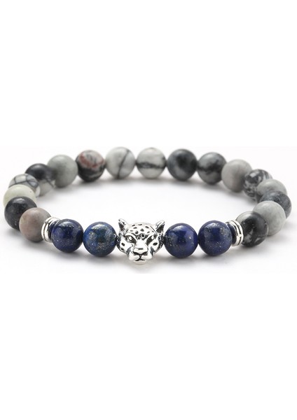 D Doğal Taş Leopar Kafa Boncuklu Bilezik Erkekler Için Moda 8mm Doğal Taş Kaplan Gözü Oniks Lav Taşları Bilezik (Yurt Dışından) fırsatları