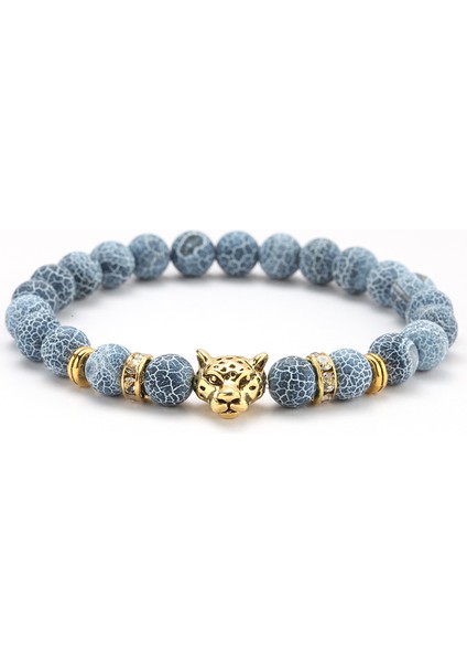 D Doğal Taş Leopar Kafa Boncuklu Bilezik Erkekler Için Moda 8mm Doğal Taş Kaplan Gözü Oniks Lav Taşları Bilezik (Yurt Dışından) indirimleri