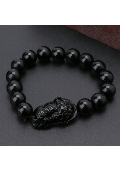 No.12 Boyutu 24 Stil Feng Shui Pi Xiu Obsidyen Bileklik Altın Zenginlik ve Iyi Şans Bilezik Taş Boncuk Bilezik Erkek Kadın Unisex (Yurt Dışından)