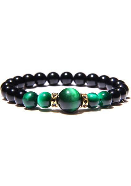 21CM Tarzı Siyah Tabanca Kaplama Doğal Taş Bileklik Erkek Kraliyet Mavi Kaplan Gözü Bileklik Sağlıklı Enerji Bileziği Moda Cz Şanslı Siyah Oniks Boncuk Pulsera (Yurt Dışından)